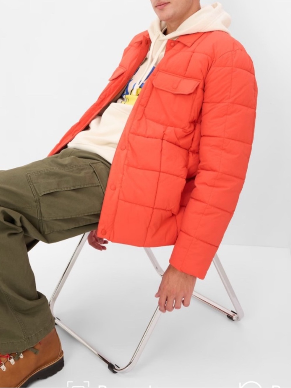 GAP Men's Bright Orange Quilted Puffer Jacket